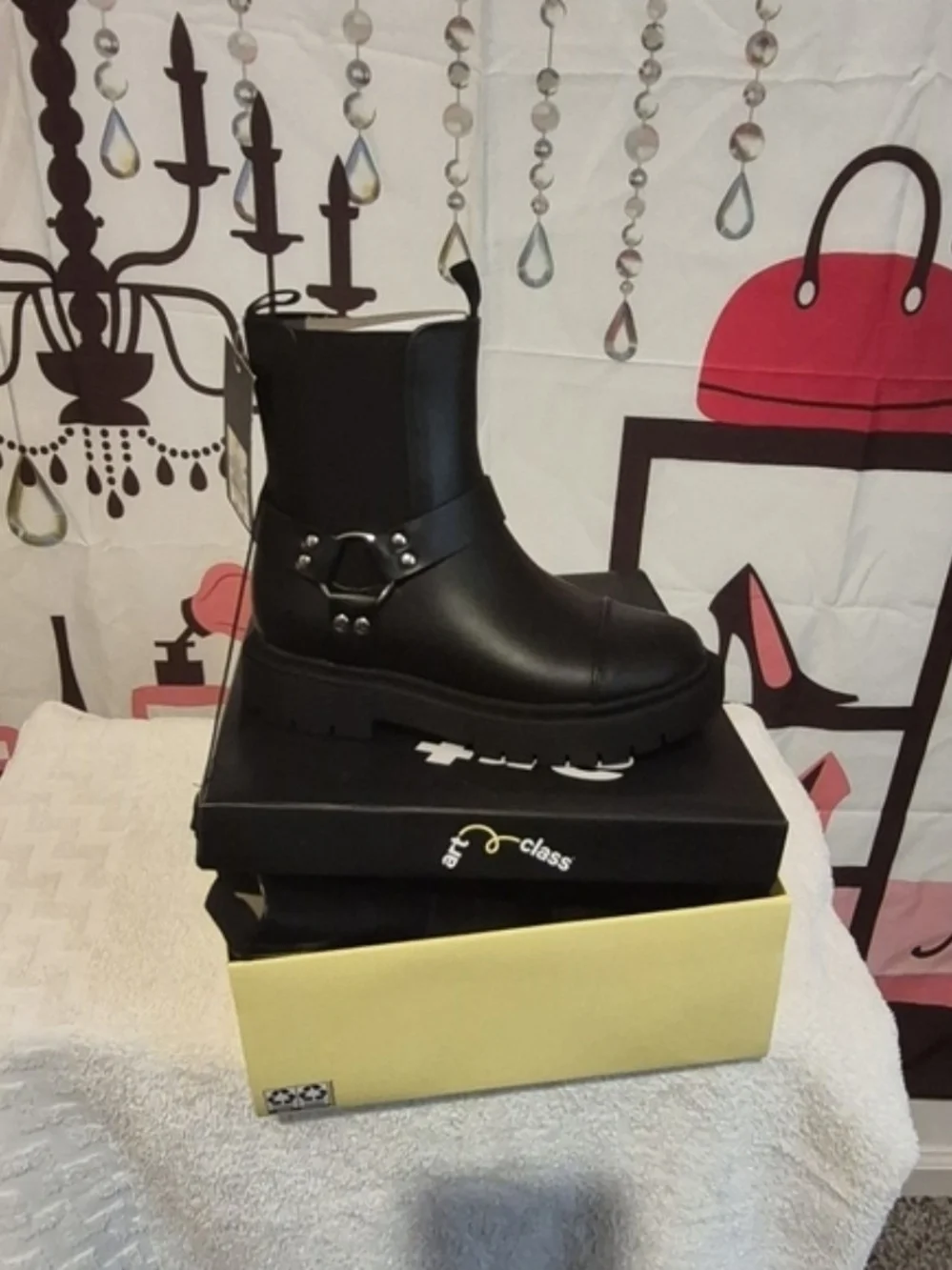 art class Black Chelsea Boot with Harness Accent